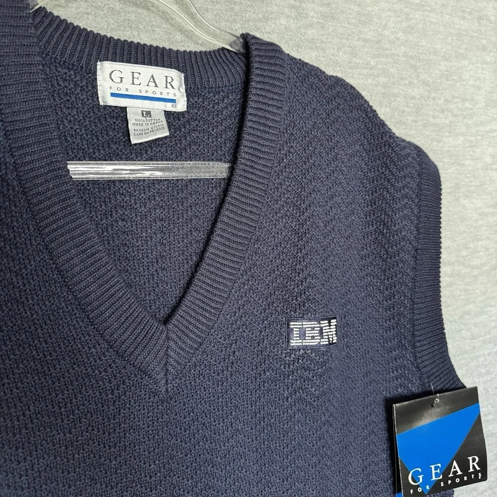 Vintage IBM Logo Sweater Vest Size L Navy Blue Tech Computer Corporate Mens new‎